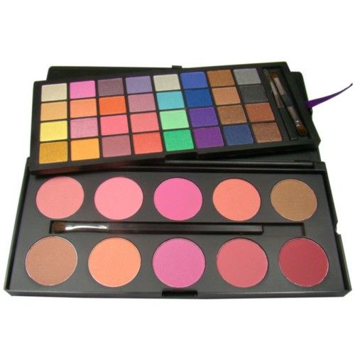 Paleta 32 sombras shimmer e 10 blushes Donna Mia, com pincel